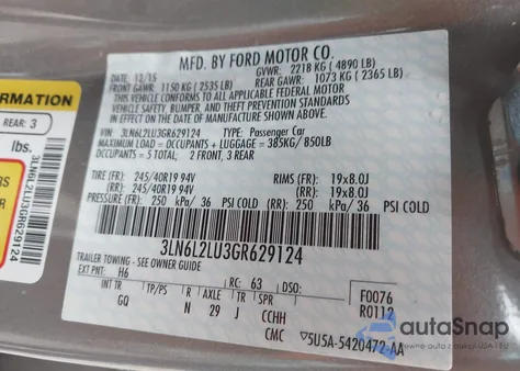 2016 Lincoln Mkz Hybrid из США, поврежденный, VIN 3LN6L2LU3GR629124